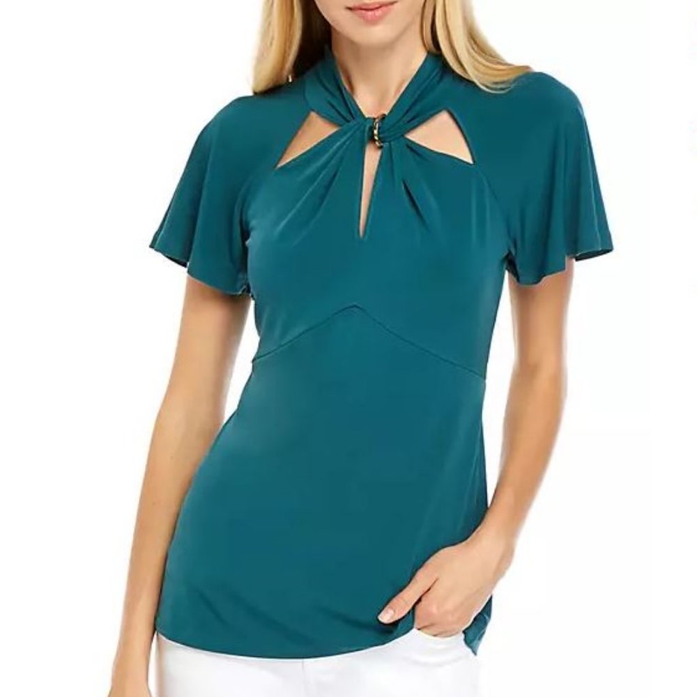 Michael Kors Twist Neck Flutter Sleeve Knit Top